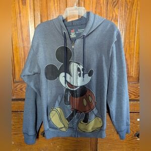 Y2K Vintage Gray Zip-Up Sweater with Mickey Design